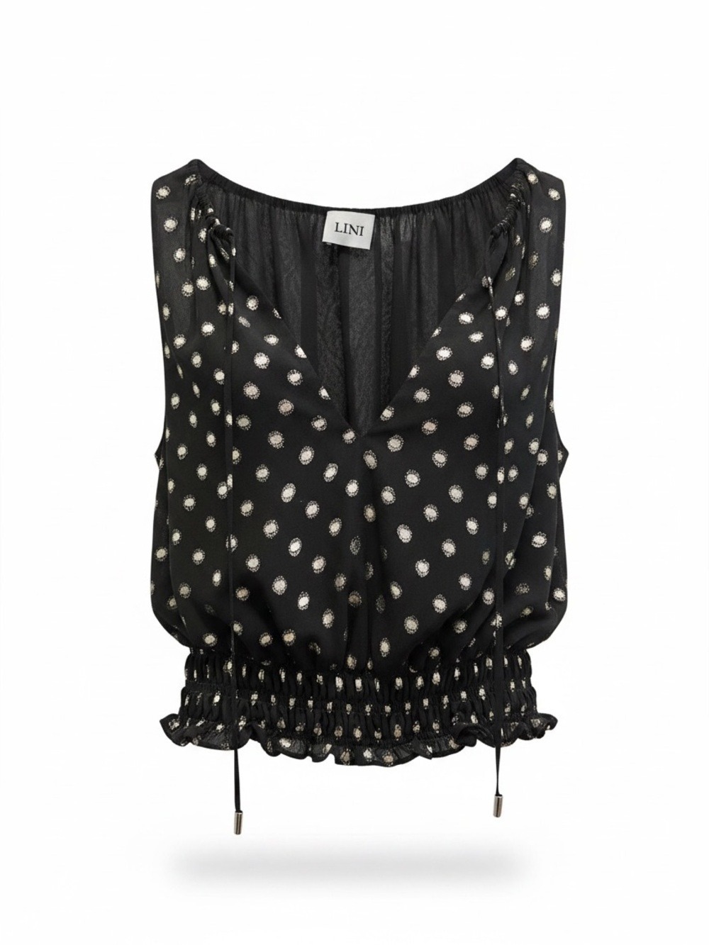 LINI Black V-Neck Polka Dot Sleeveless Top